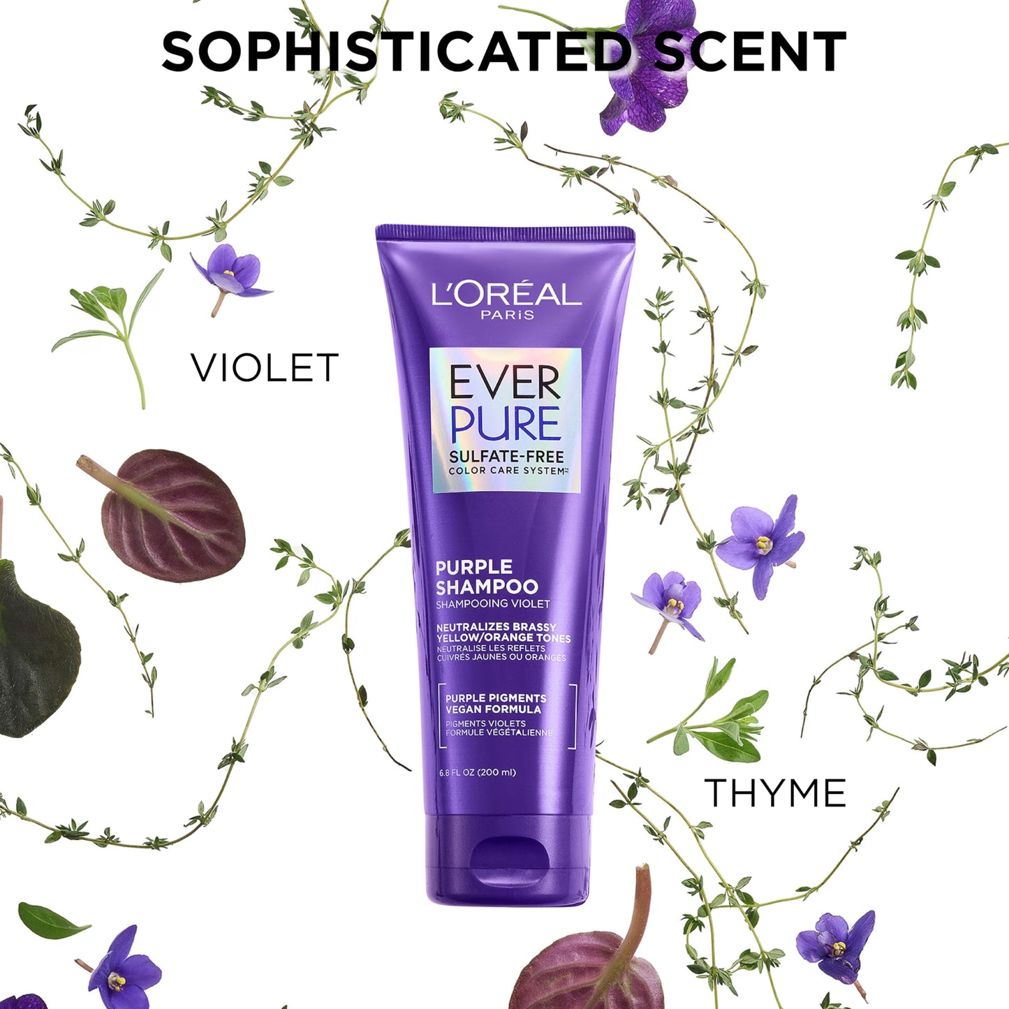 L’Oreal Paris Sulfate Free Brass Toning Purple Conditioner for Blonde, Bleached, Silver, or Brown Highlighted Hair, EverPure, 6.8 Fl Oz (Packaging May