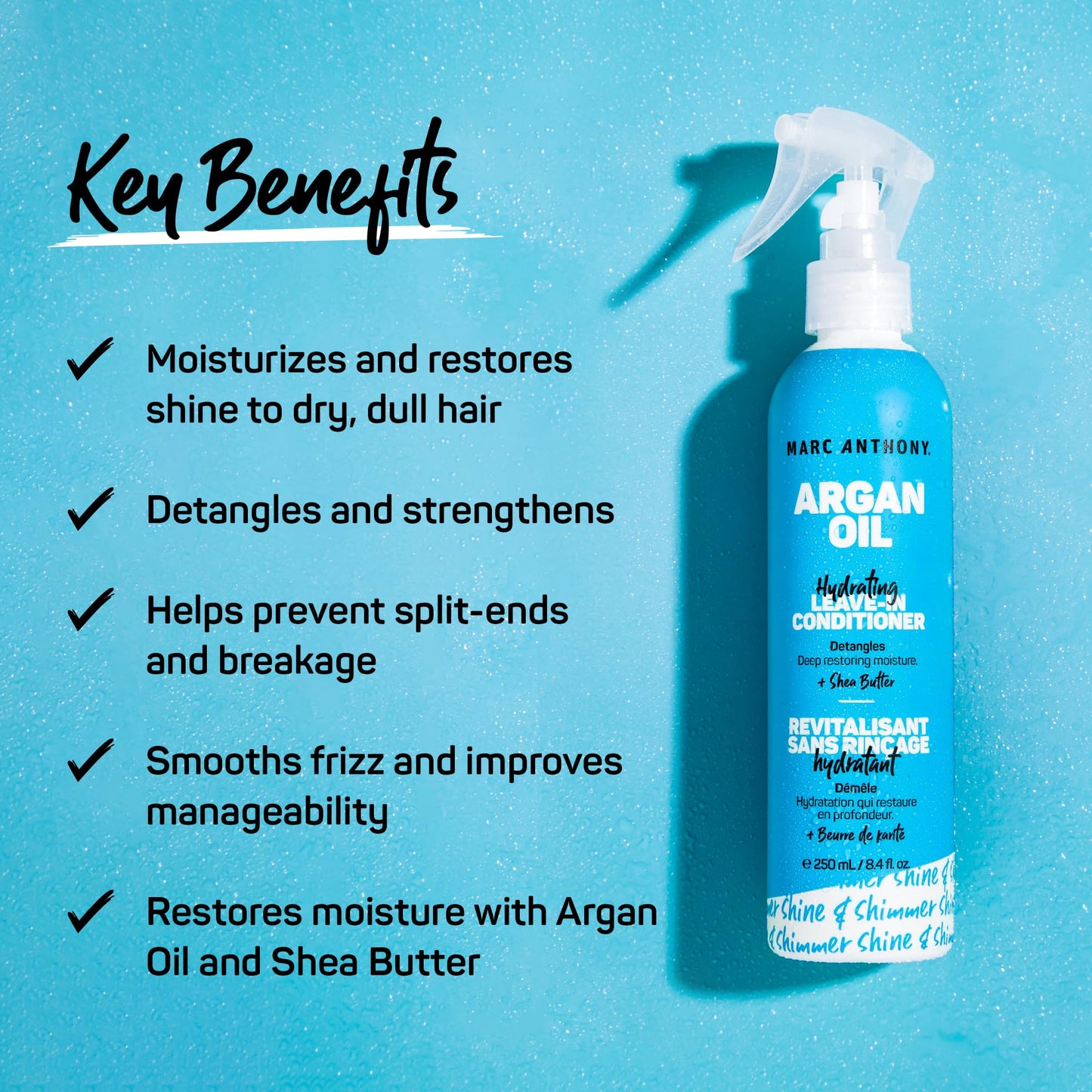Marc Anthony Argan Oil Leave-In Conditioner - Lightweight Hydrating Conditioner for All Hair Types, Moisturizes, Strengthens & Detangles for Softer