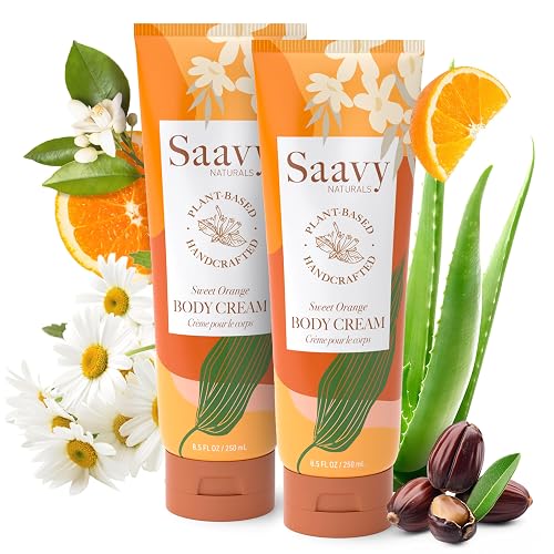 Saavy Naturals Deeply Hydrating Body Cream for Dry Skin - Nourishing Shea Butter, Plant-Based & Sustainably Sourced - Sweet Orange - 8.5 fl oz, 2 pack