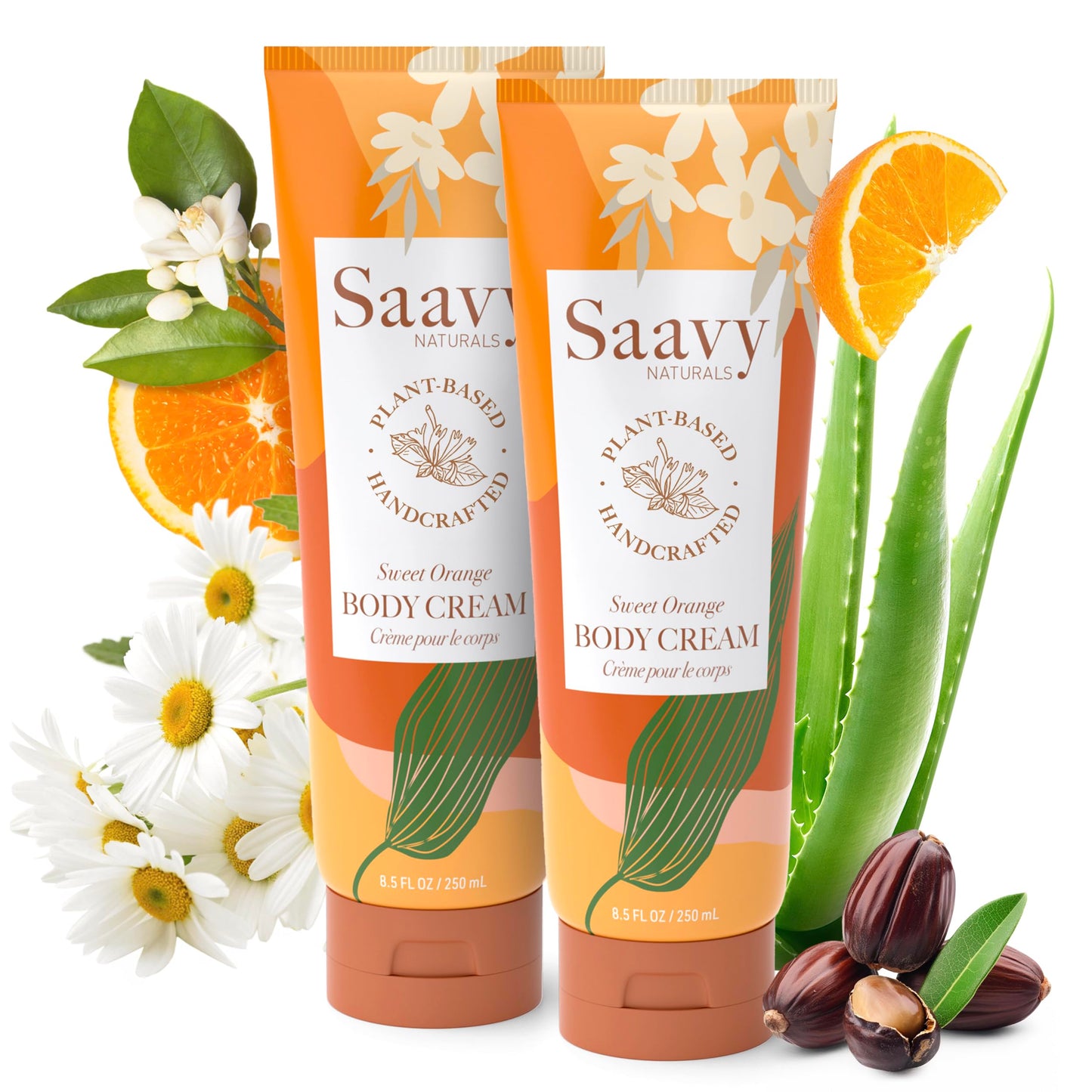 Saavy Naturals Deeply Hydrating Body Cream for Dry Skin - Nourishing Shea Butter, Plant-Based & Sustainably Sourced - Sweet Orange - 8.5 fl oz, 2 pack