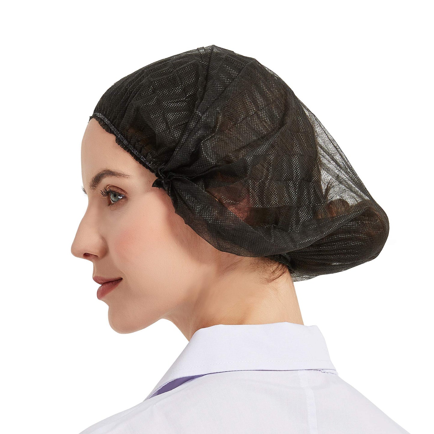 ProtectX 100-Pack Black Disposable Hair Nets, Elastic Head Cover, Bouffant Caps, Sanitation Head Cover for Food Service, Spa Men & Women - 24 inch