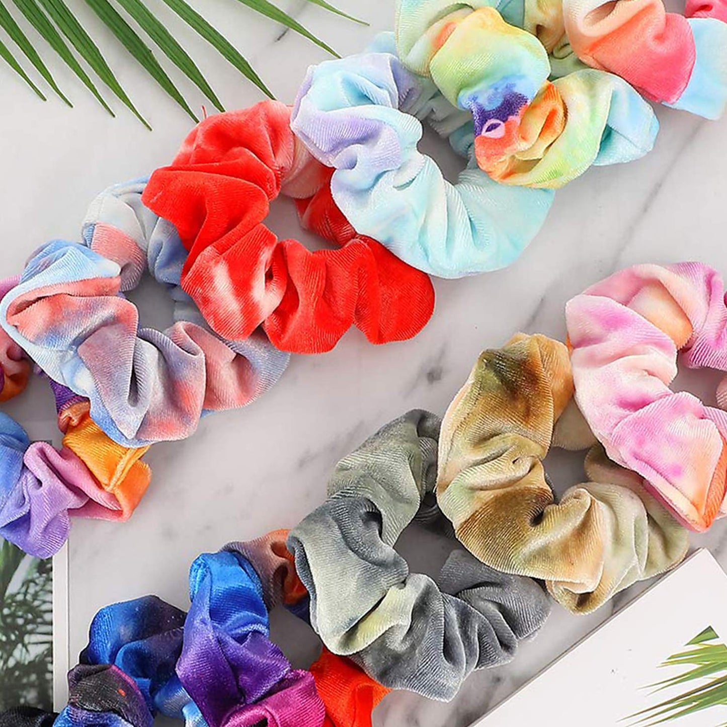 IVARYSS Scrunchies for Girls, 12 Pcs Tie Dye Velvet Scrunchies for Hair, Soft Rainbow Ponytail Holder, Cute Candy Colors Elastic Hair Bands for Teens