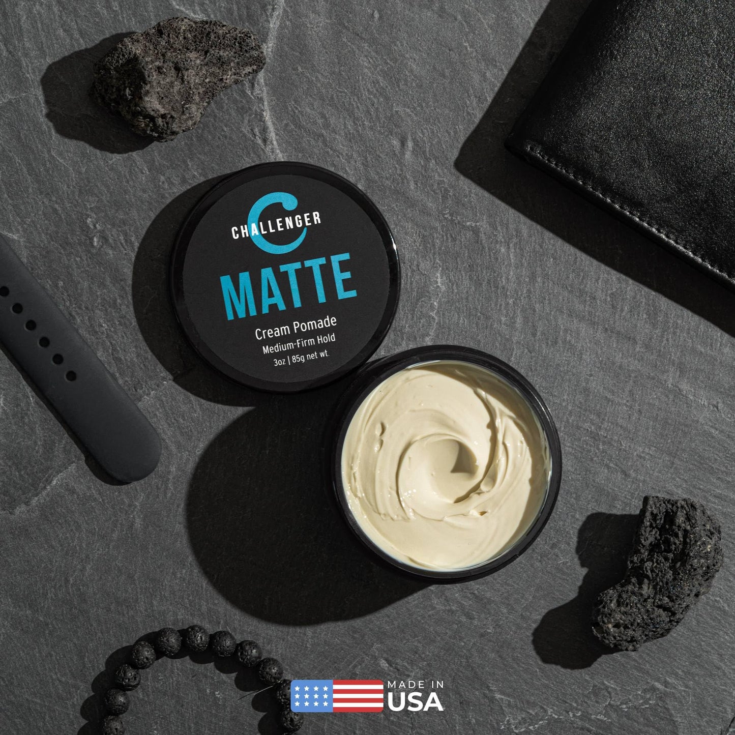Challenger Matte Cream Pomade | Natural, Shine Free Styling Product | Medium Firm All-Day Hold | Travel Friendly Water Based Hair Gel | For All Hair