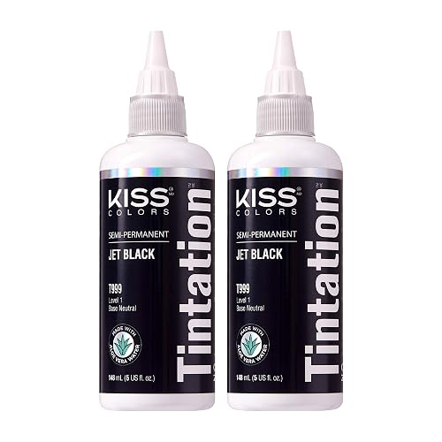 Red by Kiss Tintation Semi-Permanent Hair Color, Aloe Vera Water Based, Argan Oil, Olive Oil, Collagen & Keratin, Long-Lasting Color Dye (Jet Black, 2