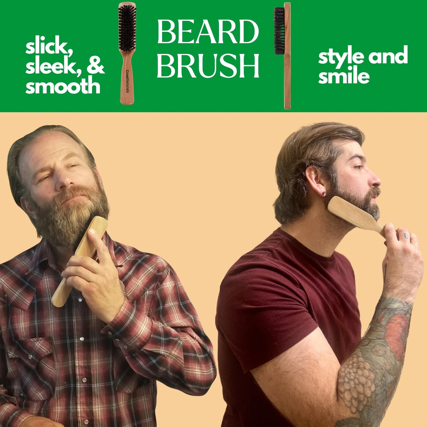 GranNaturals Soft Mens Boar Bristle Hair Brush - Natural Wooden Club Style Wave Hair Brush for Men - Styling Beard Hairbrush for Fine, Thin or Thick