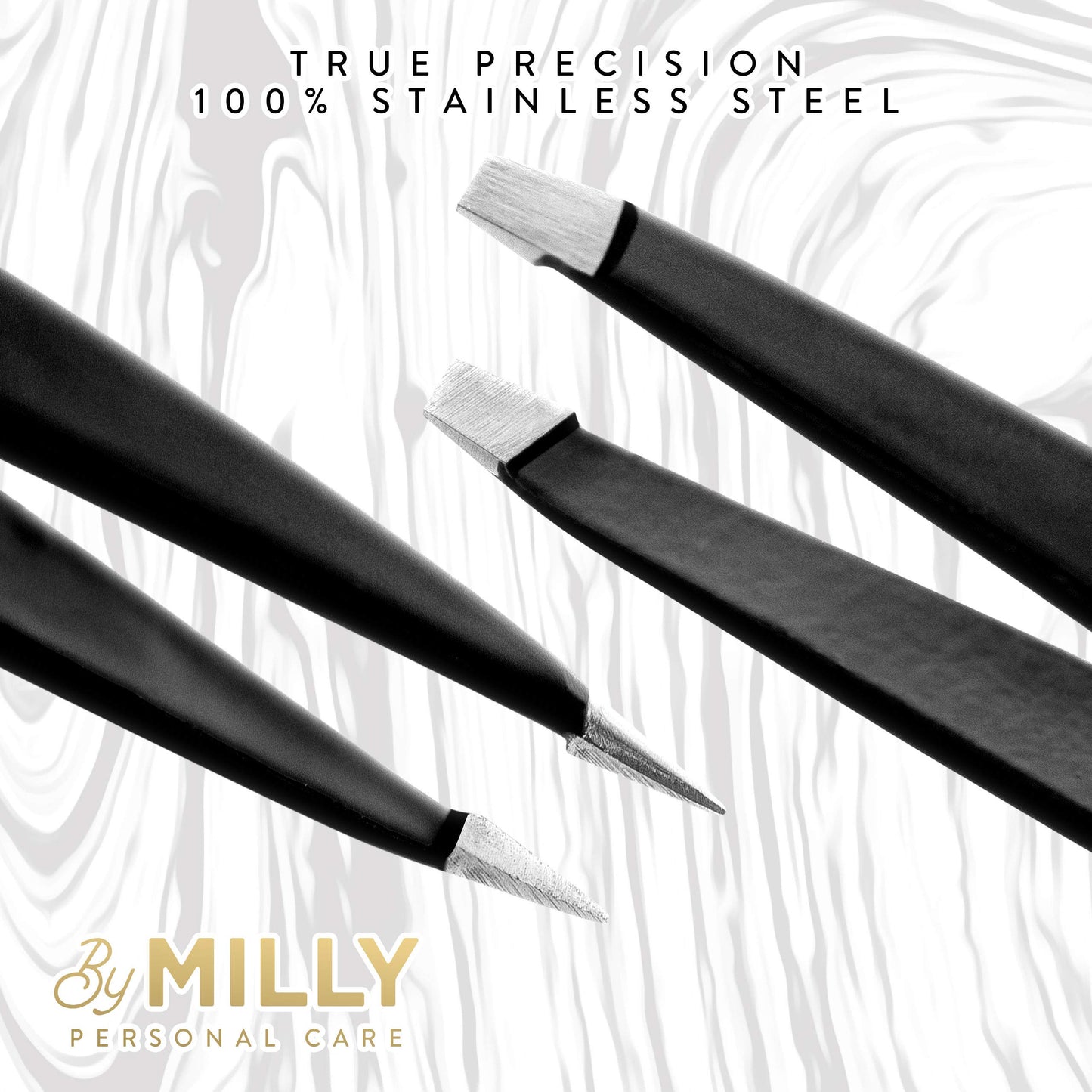 By MILLY Precision Tweezers Set | Slanted & Pointed Tip Tweezers Kit | High Carbon Stainless Steel | Aligned & Hand-Filed Tweezer Set Professional |