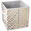 DII Non Woven Polyester Metallic Diamond Storage Bin, Small Set of 2, White/Gold