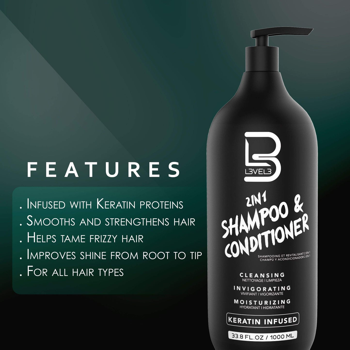 L3 Two in One Shampoo and Conditioner - Smooths and Strengthens Hair - Improves Shine and Tames Frizzy Hair - 33.8 Fl Oz
