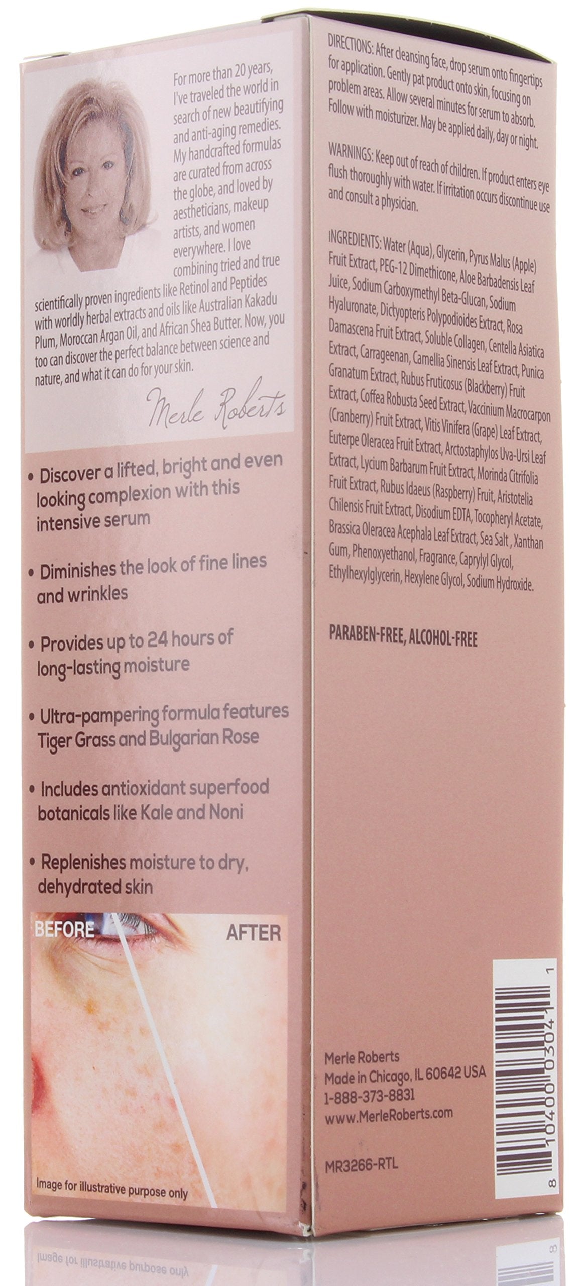 Merle Roberts Dark Spot Serum with Collagen. Anti-aging serum for Wrinkles, Sagging Skin, & Fine lines. With Bulgarian Rose & Antioxidant Superfood