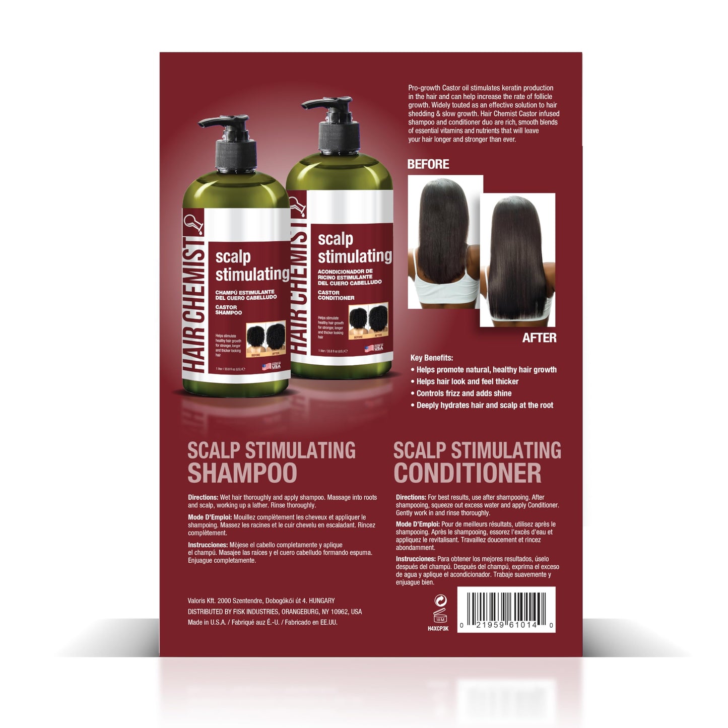 Hair Chemist Scalp Stimulating Castor Oil Shampoo 33.8 oz. & Conditioner 33.8 oz. Set - 2-PC Gift Box - Castor Oil Hair Shampoo and Castor Oil Hair