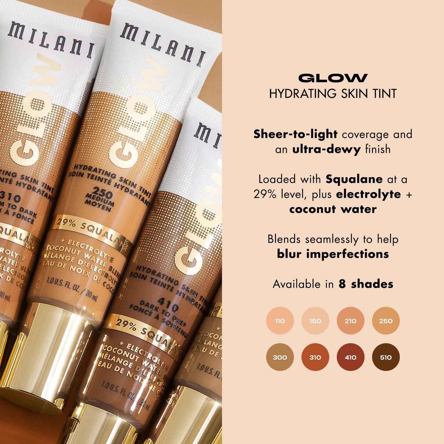 Milani Glow Hydrating Skin Tint - Medium to Dark, Dewy Finish, Light Coverage, Cruelty Free