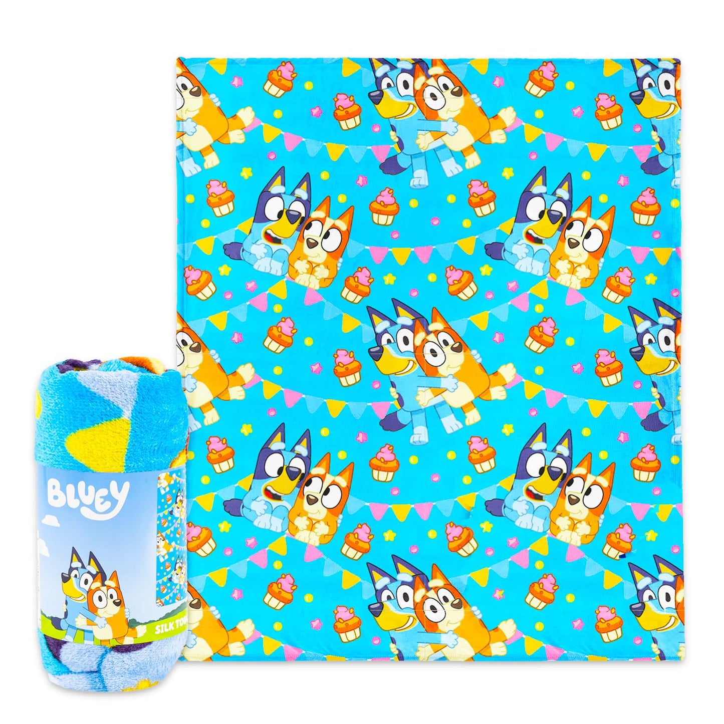 Bluey Travel Blanket and Pillow Set - Bundle with 40"x 50" Throw Blanket, Plush Pillow, Stickers, More | Bluey and Bingo Travel Accessories for Kids,…