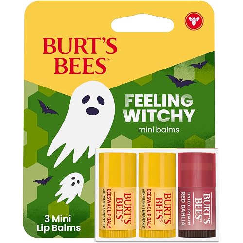 Burt's Bees Feeling Witchy Halloween Minis Classic Beeswax and Red Dahlia Tinted Lip Balm Gift Set, 100% Natural Origin Lip Care, 3 Tubes, 0.049 Oz