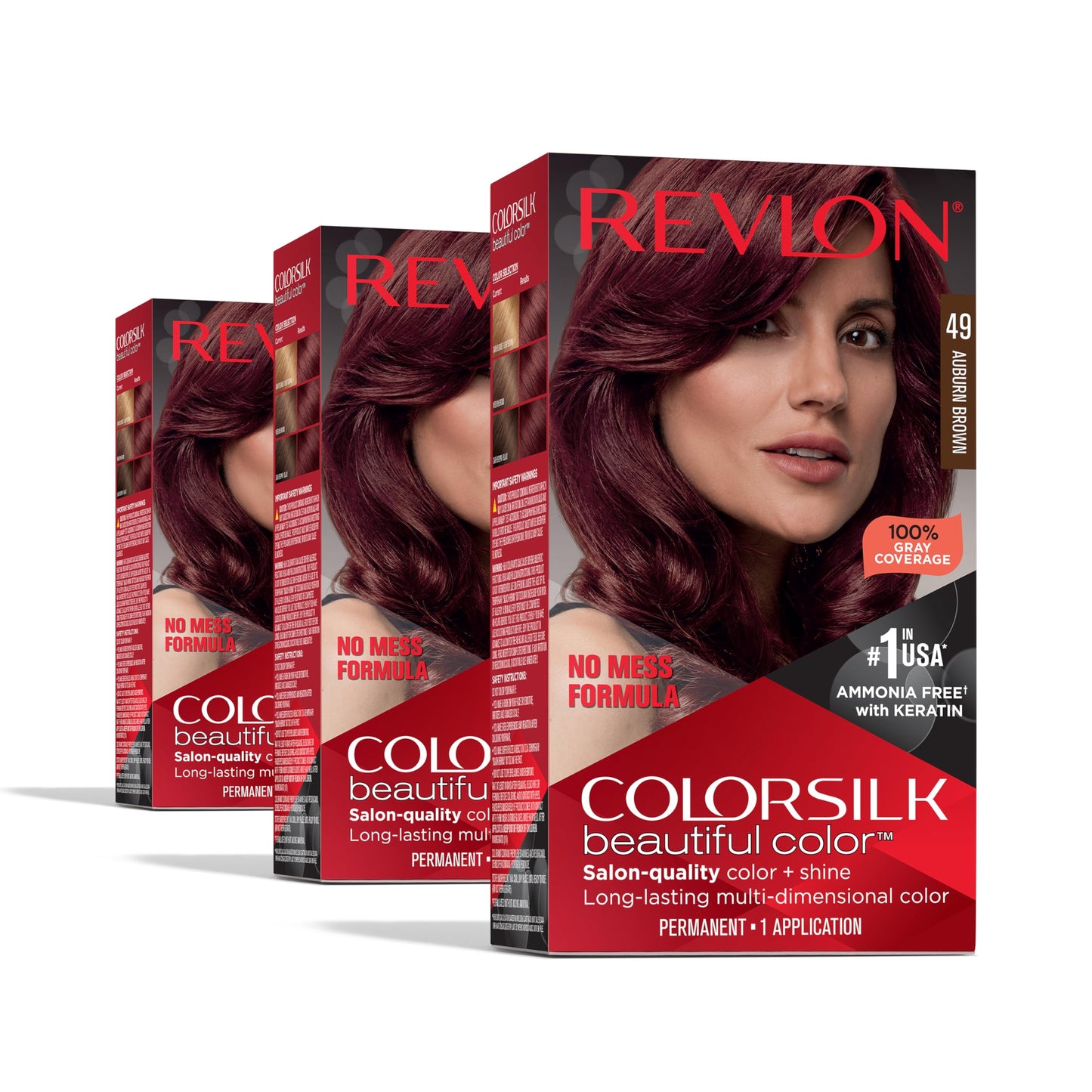 Revlon Colorsilk Beautiful Color Permanent Hair Color, (OLD VERSION) 49 Auburn Brown (Pack of 3)