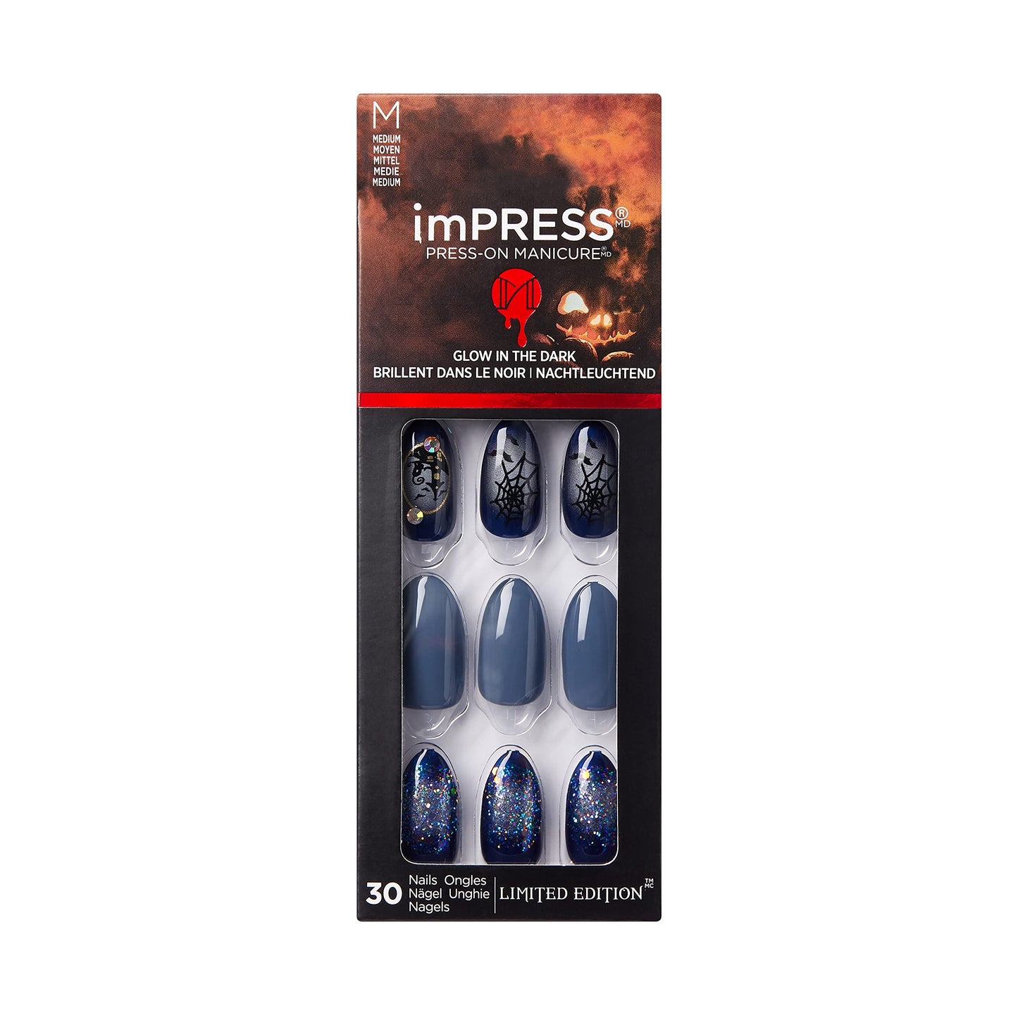 KISS imPRESS Limited Edition Halloween Press-On Nails, Glow-In-The-Dark, PureFit Technology, 'Hallow-queen’, with Prep Pad, Mini File, Cuticle Stick Beauty & Personal Care KISS