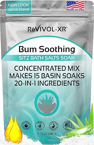 Sitz Bath for Hemorrhoids Soothing 20-in-1 Salts Mix + E Oils, 15 Soaks Concentrate for Toilet Seat Basin - Comfort Relief, Made in USA with Premium