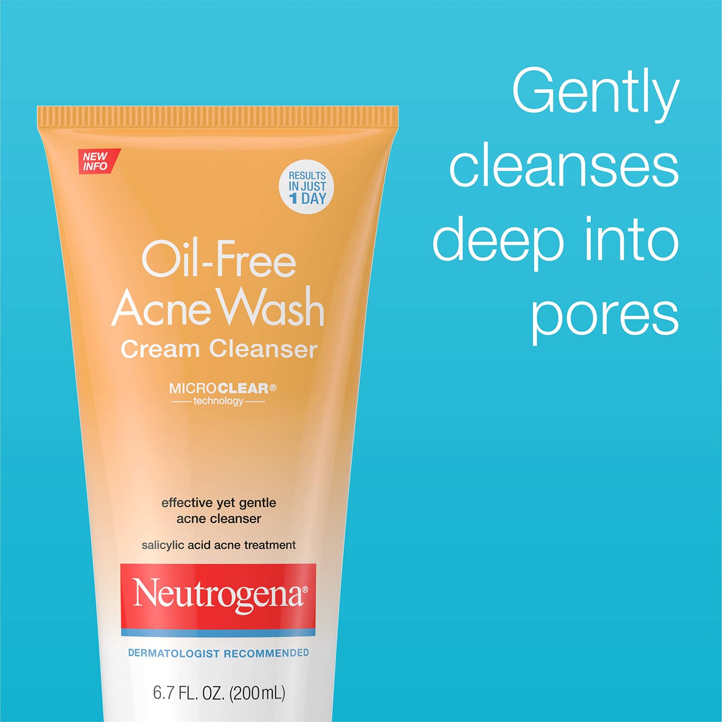 Neutrogena Oil-Free Acne Face Wash Cream Cleanser with 2% Salicylic Acid Acne Treatment, Non-Comedogenic & Gentle Daily Facial Cleanser for Acne-Prone