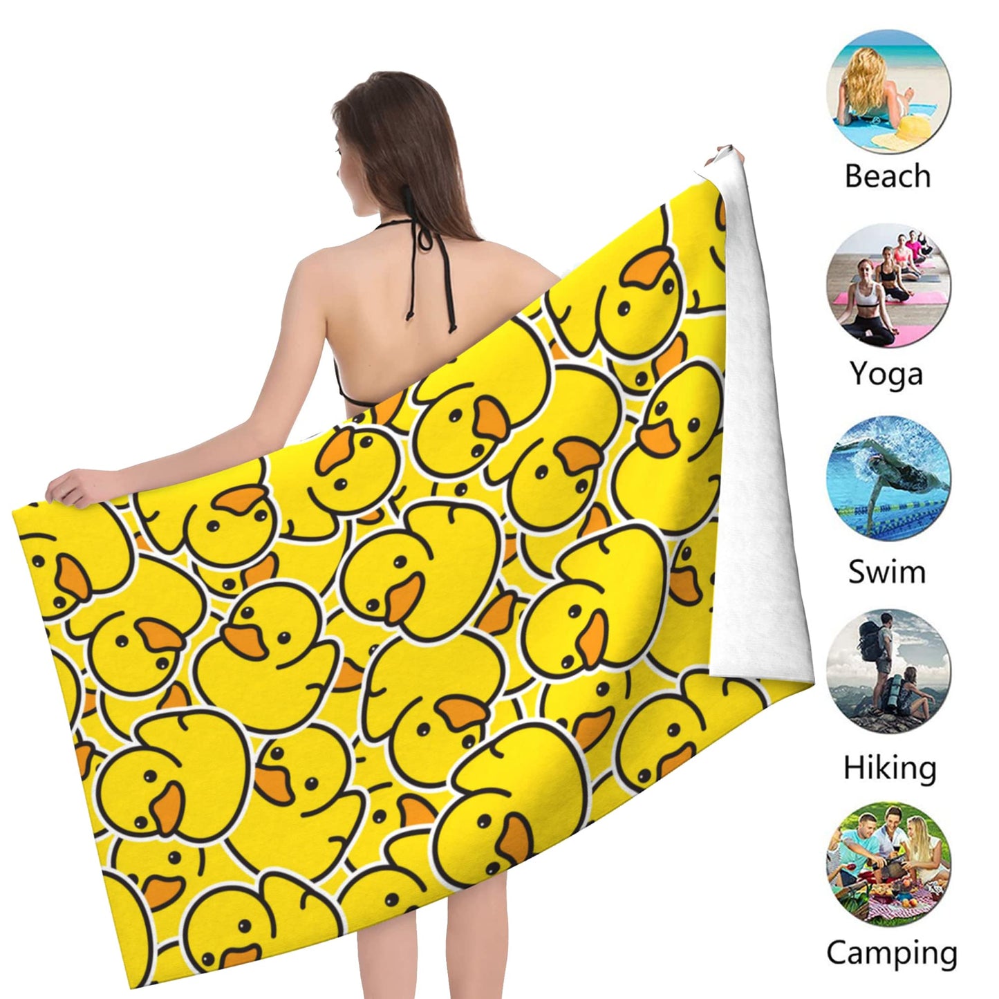 HUIANBPO Cute Rubber Ducky Pattern Microfiber Beach Towel 32x52inch,Large Bath Towels for Kids and Adults - Quick Dry Absorbent Sand Free Towel…