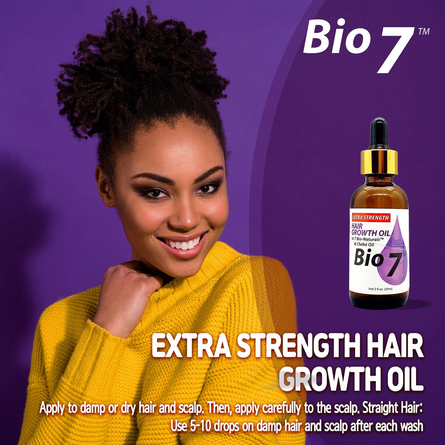 BIO7 EXTRA STRENGTH HAIR GROWTH OIL W/ 7 BIO-NATURALS CHÉBÉ OIL - 2 Fl Oz - Strengthen, Thicken and Grow Your Hair, Condition Your Scalp, Prevent