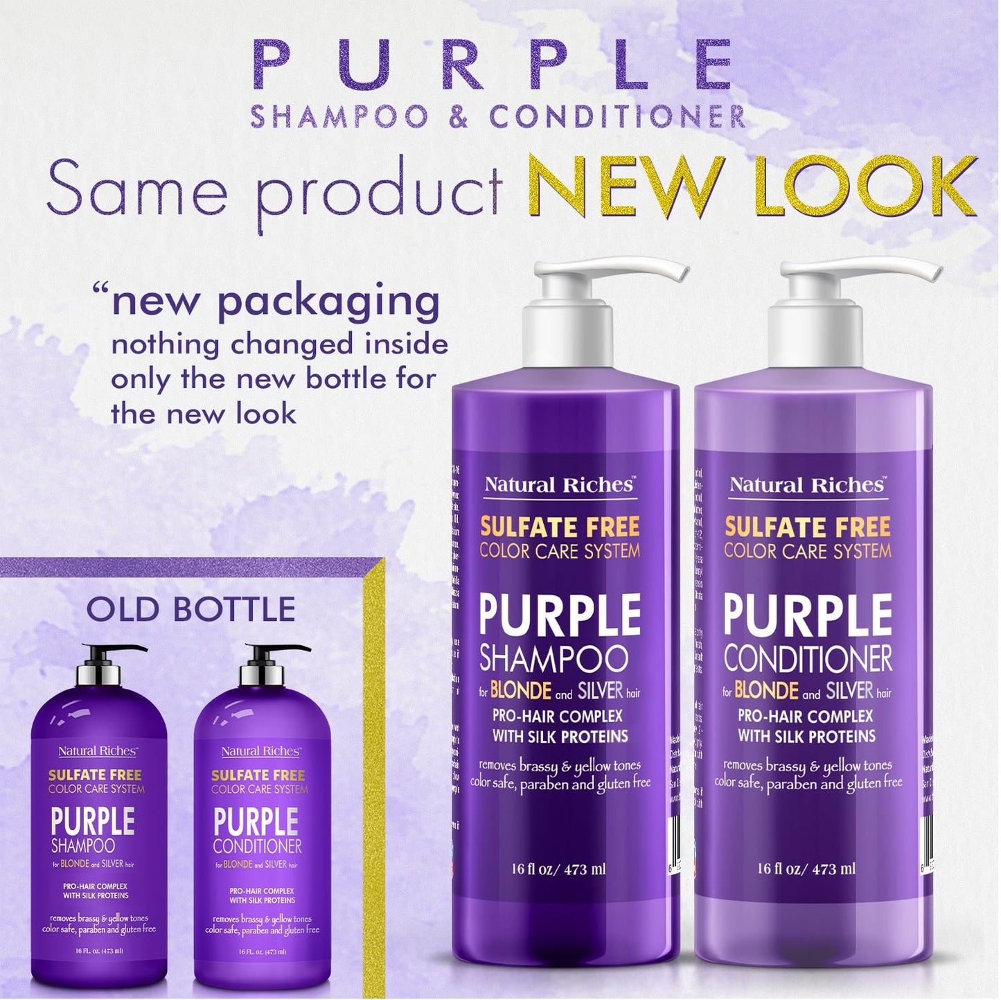 Natural Riches Purple Shampoo and Conditioner Set for Blonde, Silver & Grey Hair - Sulfate-Free, Color-Safe, Removes Brassy & Yellow Tones