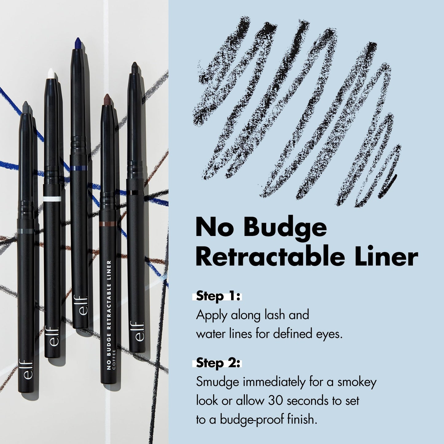 e.l.f. No Budge Retractable Eyeliner, Creamy, Ultra-Pigmented & Waterproof, Creates Bold & Defined Lines, Vegan & Cruelty-Free, Coffee
