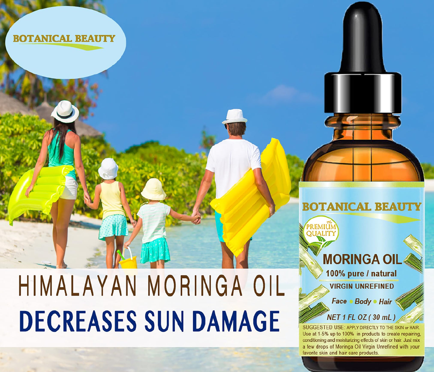 Botanical Beauty MORINGA OIL Moringa oleifera WILD GROWTH Himalayan 100% Pure Natural Undiluted Virgin Unrefined for Face, Skin, Hair, Lip, Nails (0.5