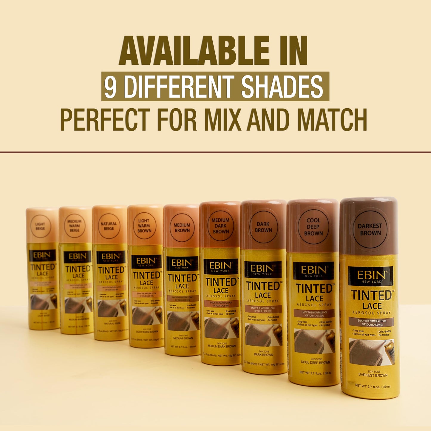 EBIN NEW YORK Tinted Lace Spray Light Warm Brown | Water Resistant & High Pigment Lace Tint for Wig | Even Spray, No Residue & Natural Finish | 2.7 Fl