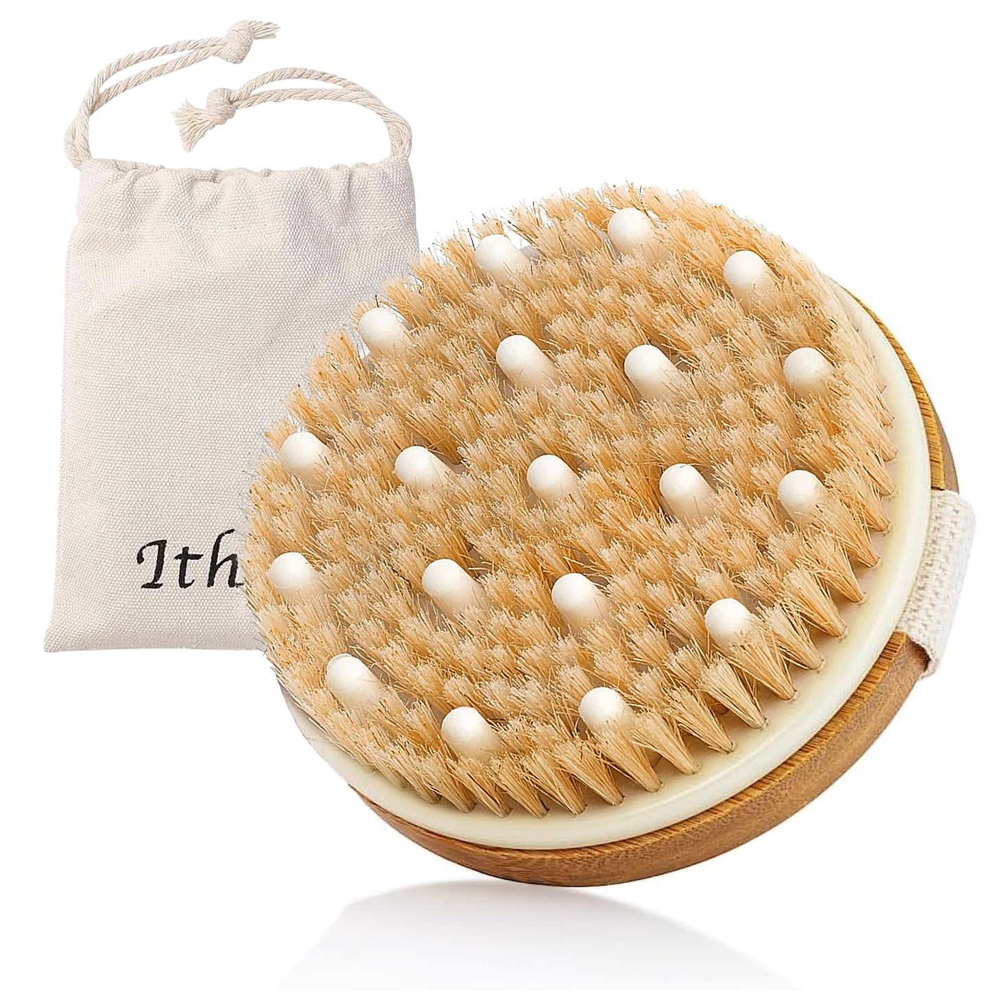 Ithyes Body Brush Dry Brushing Bath Brush Gentle Skin Exfoliate Massage Scrub 100% Nature Boar Bristles Bamboo Wood Improve Blood Circulation Wet