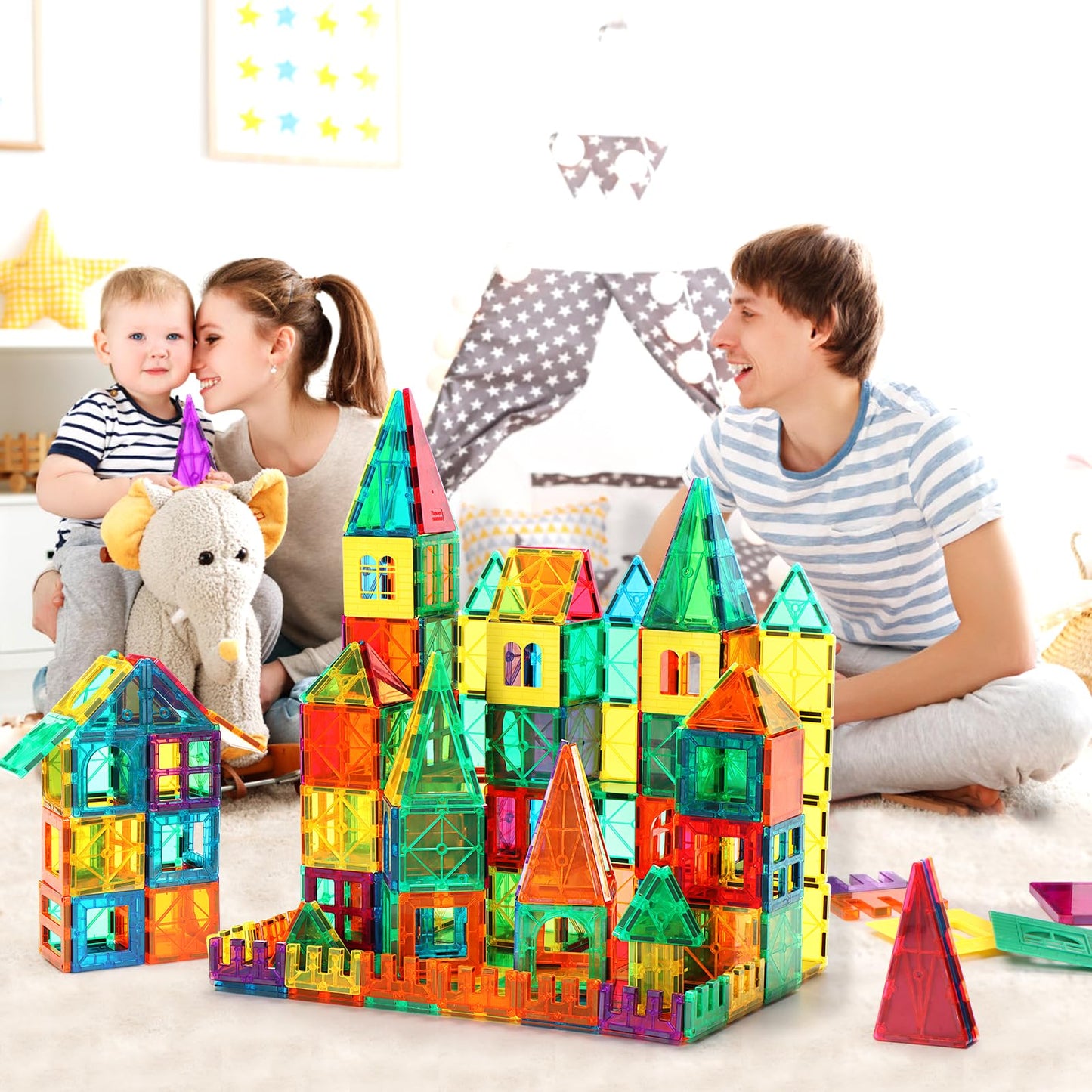 FNJO Magnetic Tiles 110pcs – Magnet Building Blocks Set, STEM Construction Toys for Kids, Montessori Preschool Learning & Classroom Play