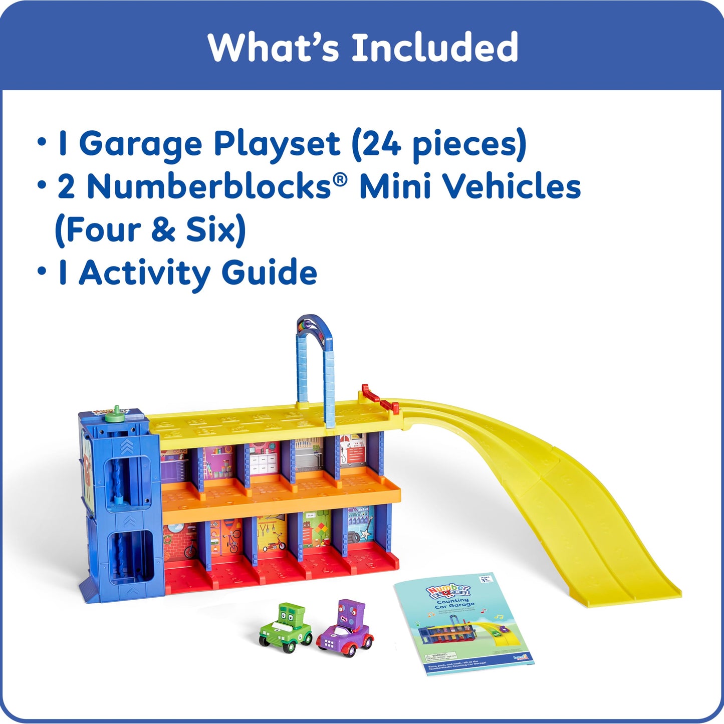 hand2mind Counting Car Garage Playset – Race Car Track, Parking Garage, Preschool Math Learning Toys, Pretend Play Vehicle Set & Birthday Gift for Kids