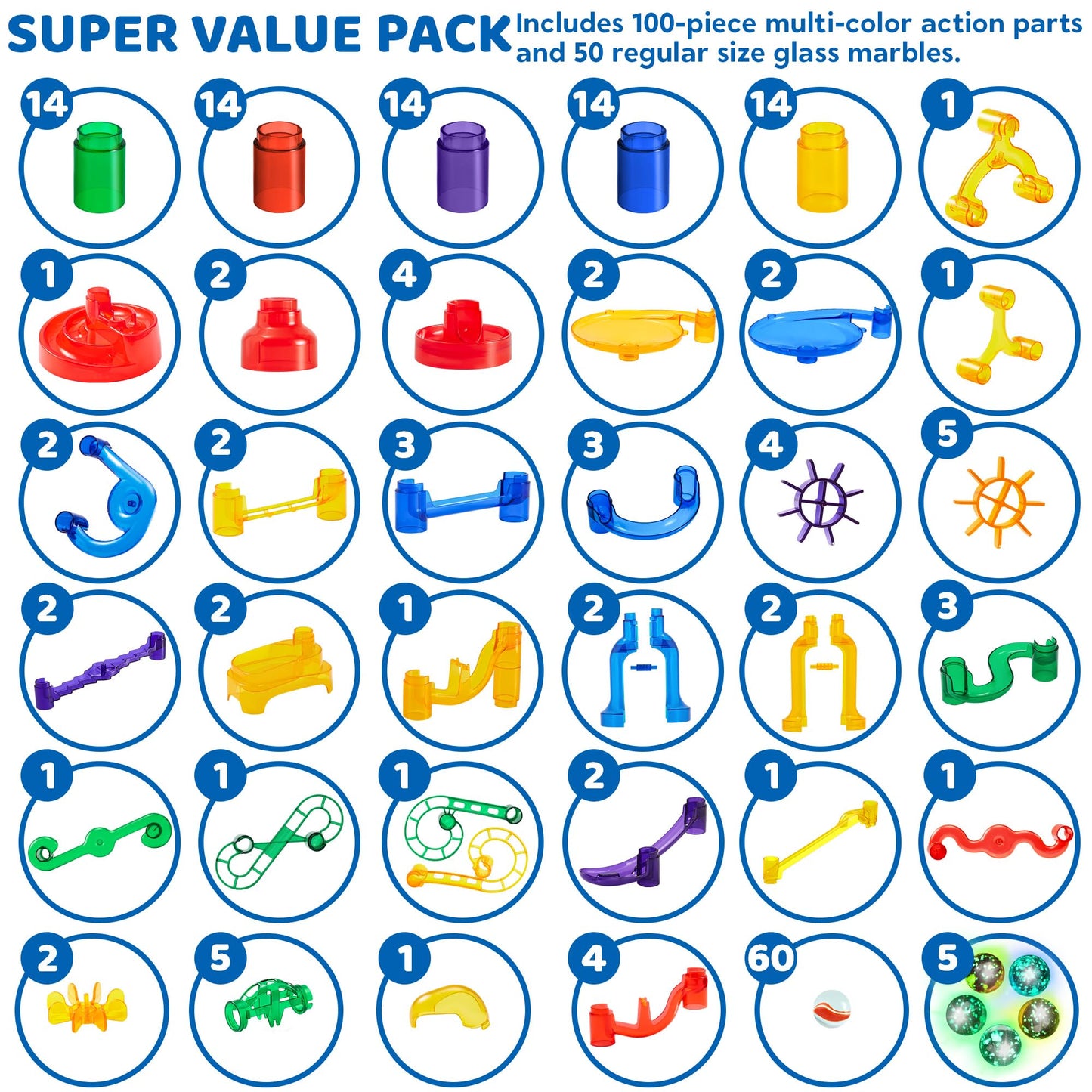 JOYIN 207pcs Glowing Marble Run – STEM Building Blocks Toy with 5 Glow-in-the-Dark Glass Marbles, Educational Construction Set for Kids