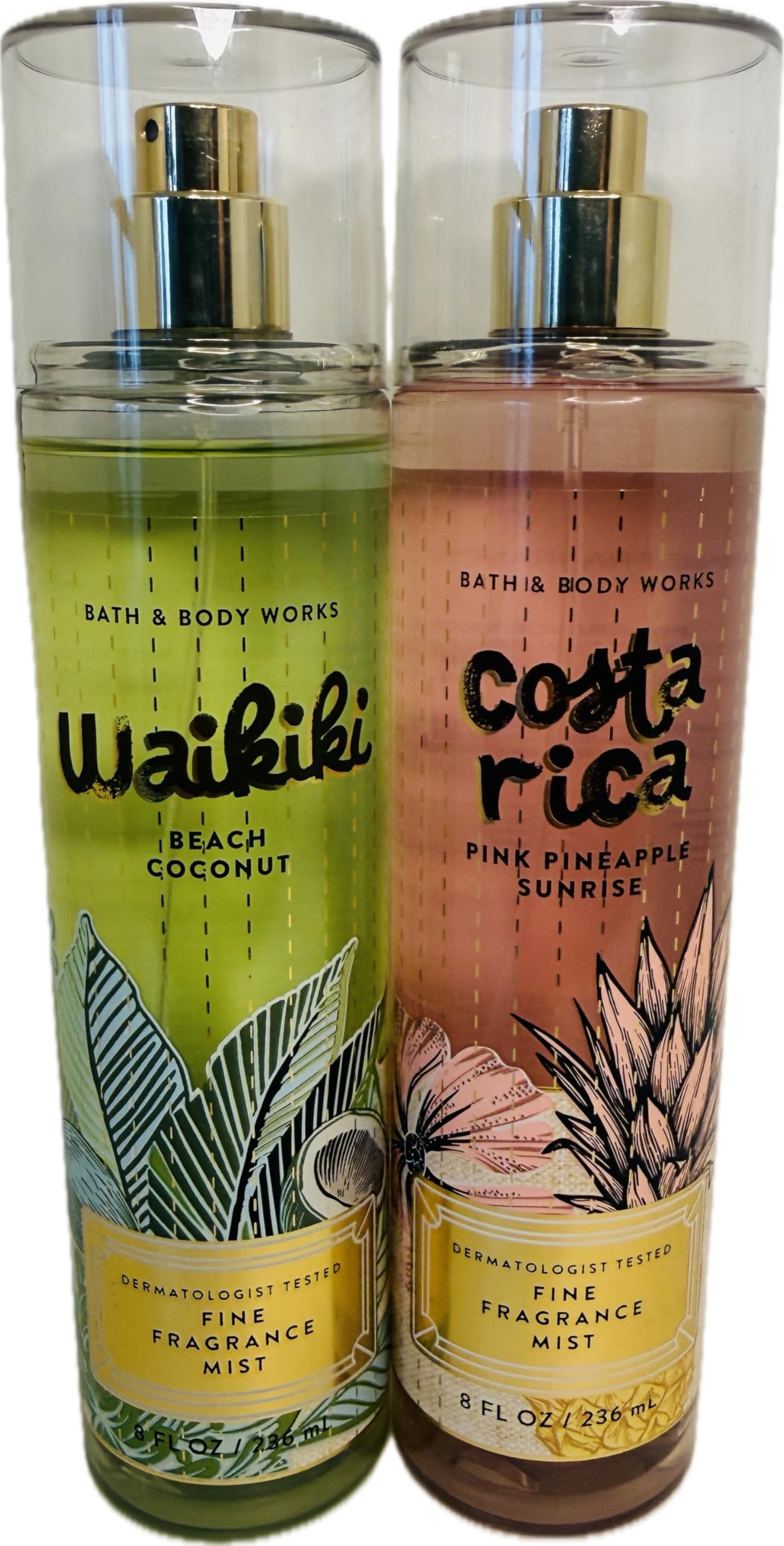 Bath & Body Works Fine Fragrance Mist Set of 2 - Pink Pineapple Sunrise & Waikiki Beach Coconut - Tropical Fruity Summer Body Spray Bundle
