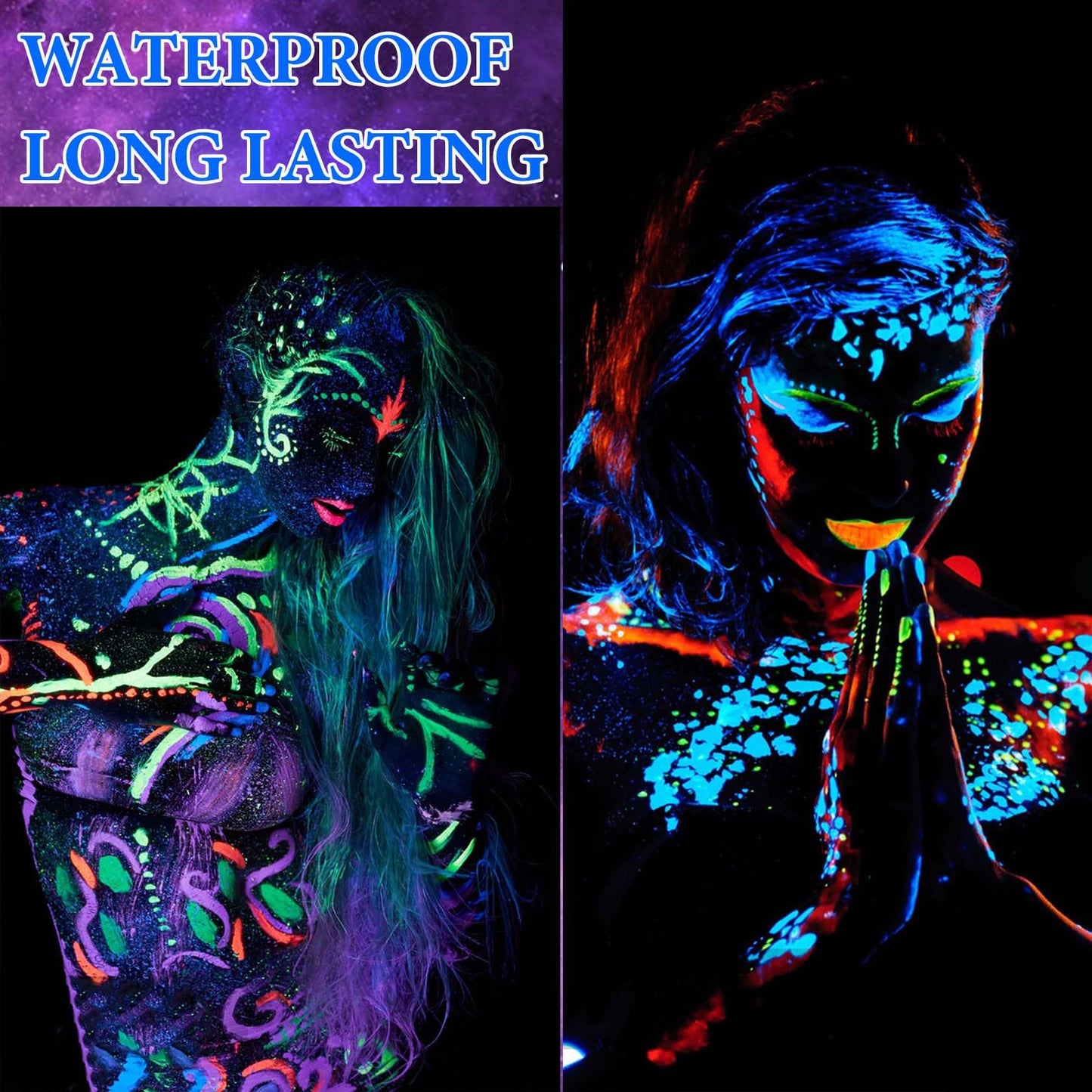 WYBLZPXZ 12 Pcs Glow in Dark Face Body Paint,Black Light Glow Makeup Set Neon Fluorescent,Glow Blacklight Body Face Paint Set Face Painting for Music