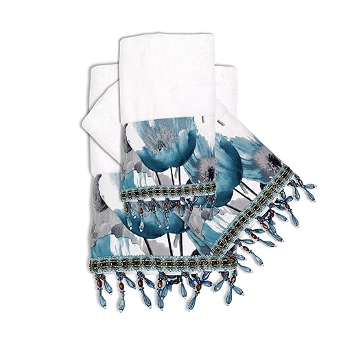 Popular Bath 959338 Poppy Fields, 3PC Towel Set, Aqua
