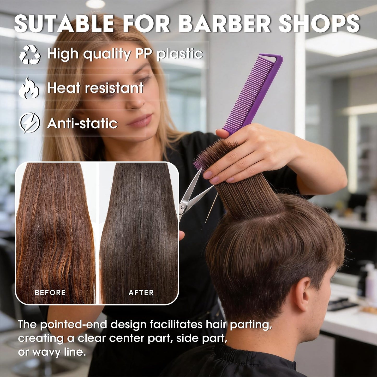 Rat Tail Combs Set: 3Pcs Long Steel Pin Teasing Combs for Salon Hair Stylists, Metal Parting Combs for Women (Purple, Black, Pink) Beauty and Personal Care Kunihiko