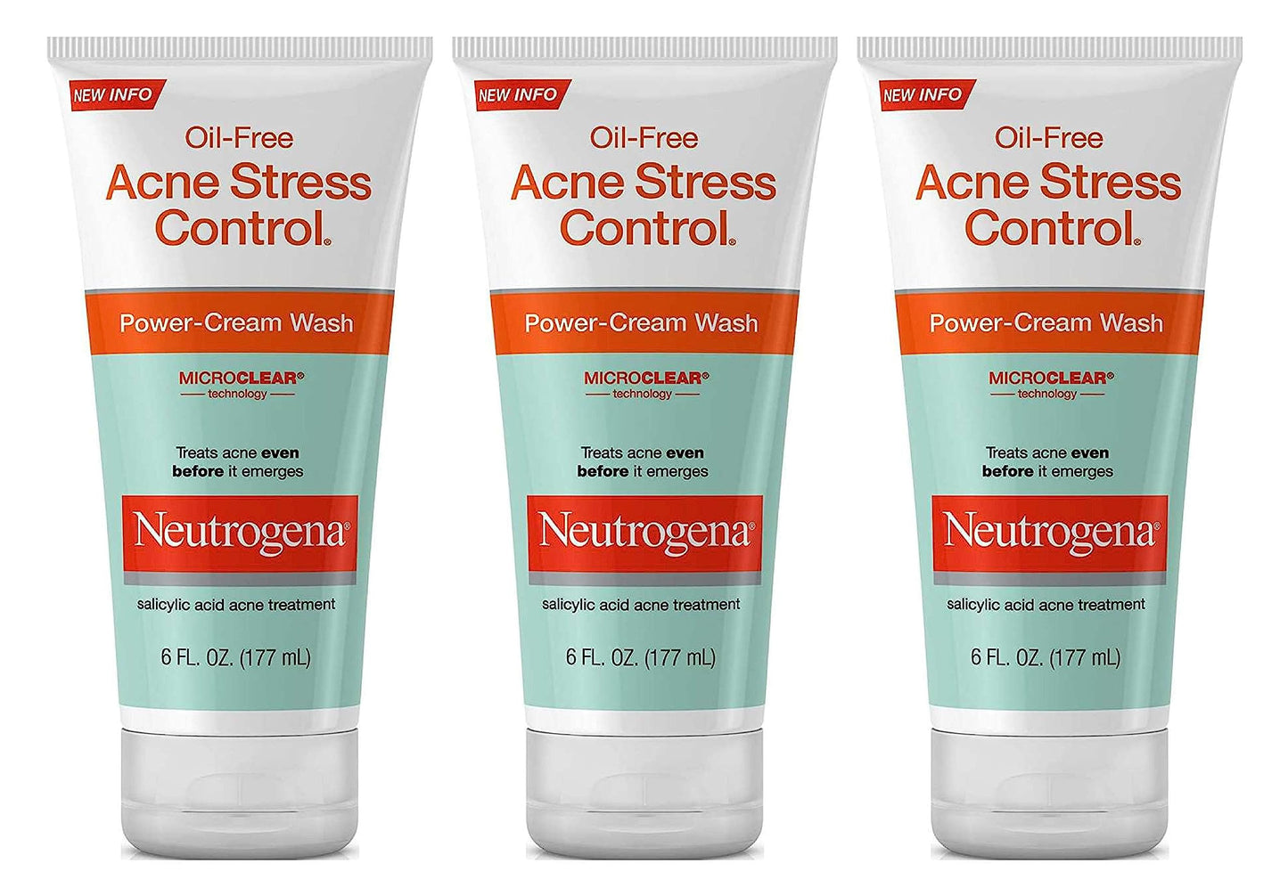 Neutrogena Acne Stress Control Power-Cream Wash 6 Ounce Tube (177ml) (Pack of 3)