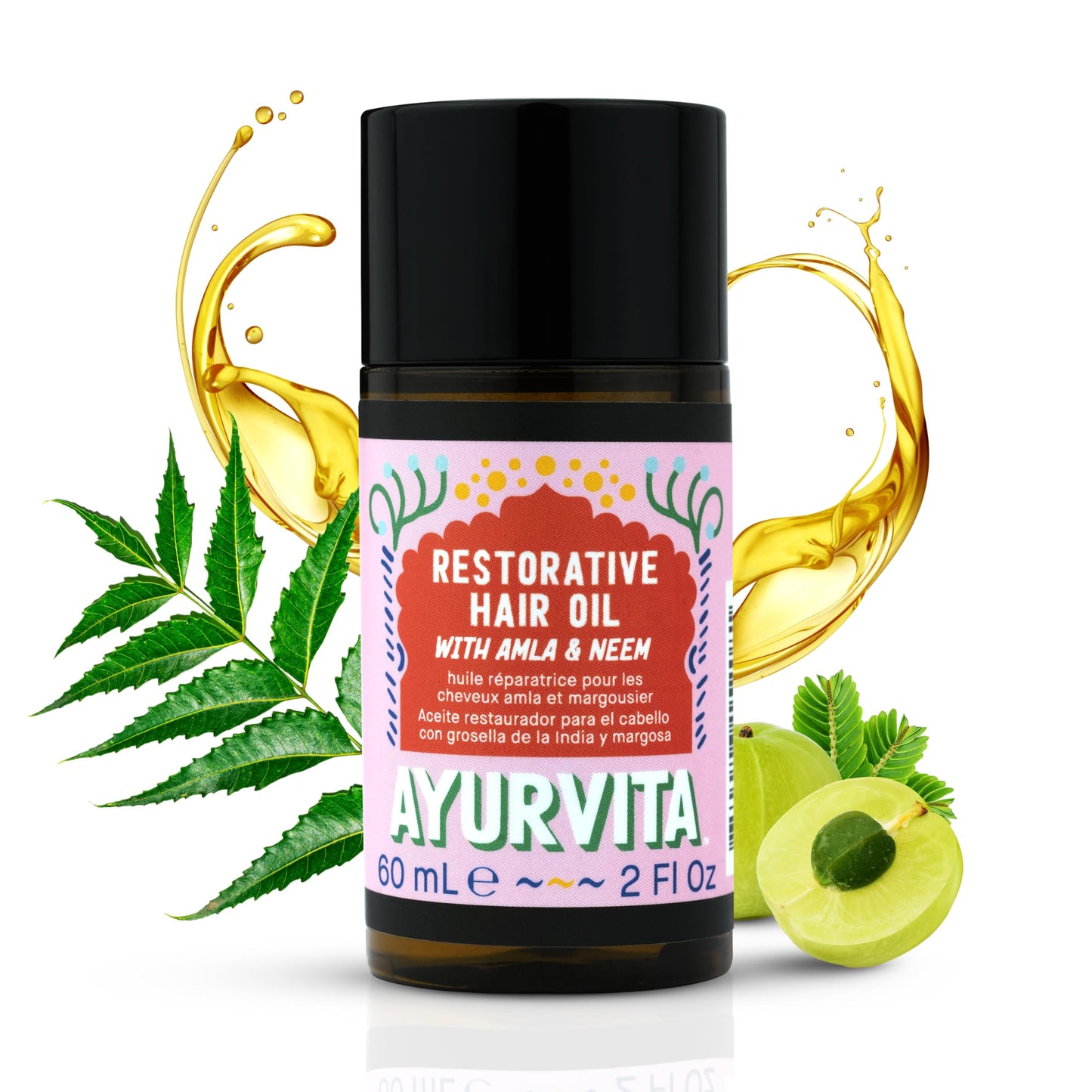 AyurVita Restorative Hair Oil - Amla for Strengthening & Neem for Preventing Dryness and Dandruff - For Dry, Damaged Hair Growth - For Men & Women - 2