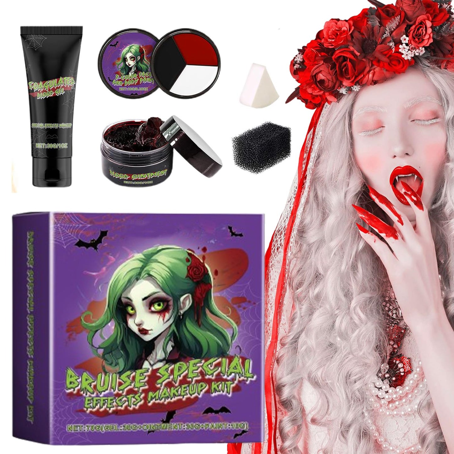 Halloween Makeup, Bloody Wound Festive Horror Halloween Makeup Kit, Washable Fake Blood Zombie Zombie Role-Playing, for Facial And Body Painting
