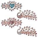 QXUJI 4PCS Crystal Rhinestones Hair Clips, Sparkly Glitter Flower Peacock Hair Barrettes, Metal Spring Hair Pins Snap Accessories, for Women Girls