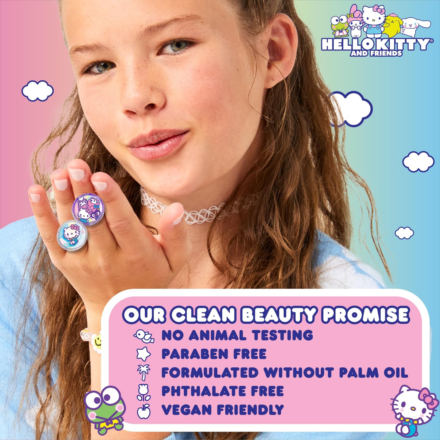 Horizon Group USA Sanrio Hello Kitty and Friends Shimmer Lip Gloss Making Kit, Makes 5 Hello Kitty Glitter Lip Gloss Rings, DIY Hello Kitty Lip Gloss