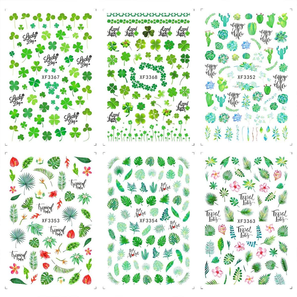 12 Sheets Summer Leaf Nail Art Stickers 3D Self-Adhesive Nail Decals Nail Art Supplies Palm Leaves Clover Nail Design for Women Manicure Nail