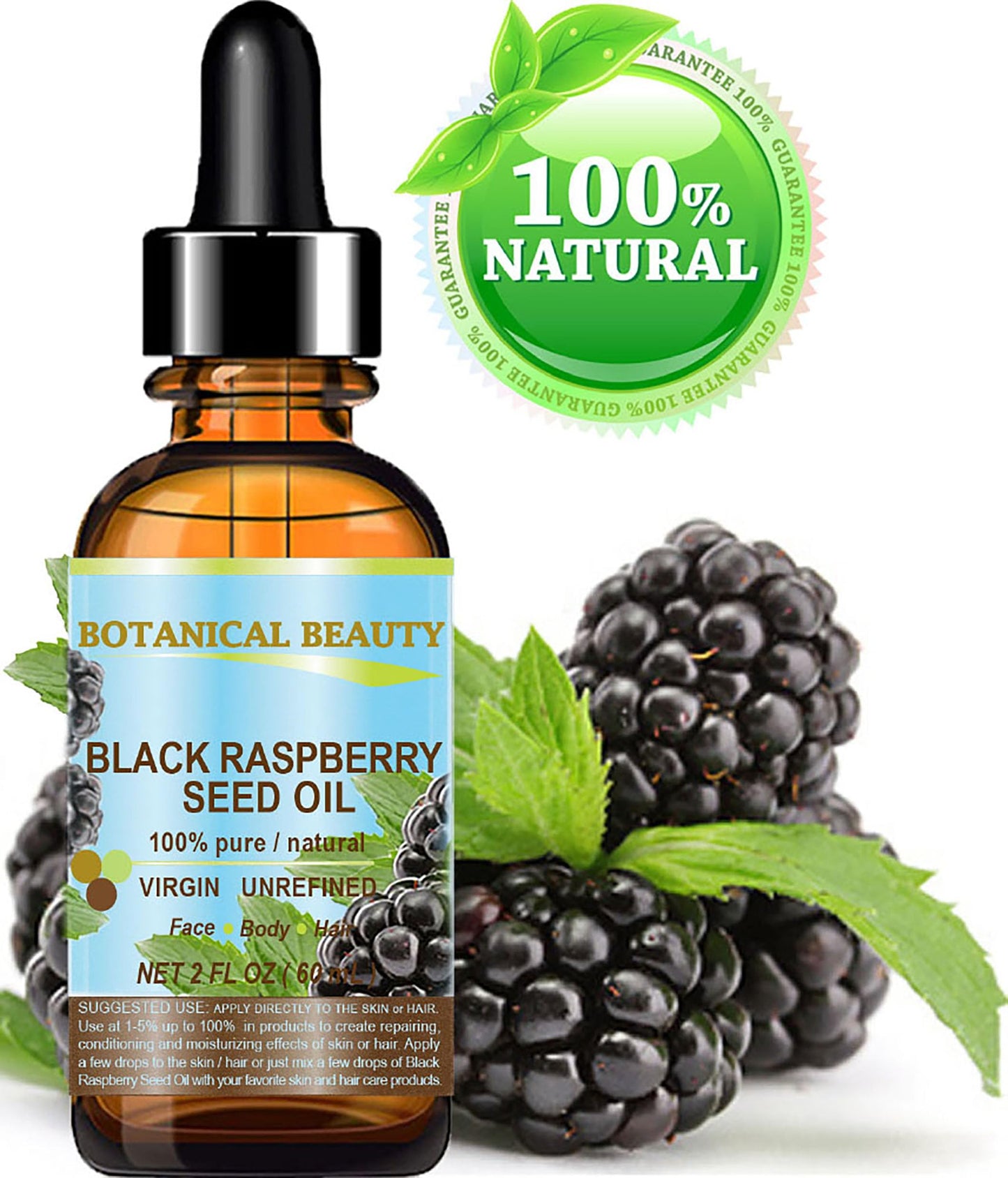Botanical Beauty BLACK RASPBERRY SEED OI 100% Pure Natural Undiluted Virgin Unrefined Cold Pressed Carrier Oil for Face, Skin, Hair, Lip, Nails (2 Fl