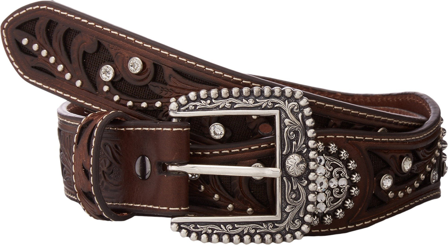 ARIAT Women's Scalloped Design Circle Concho Belt, Brown, X-Large