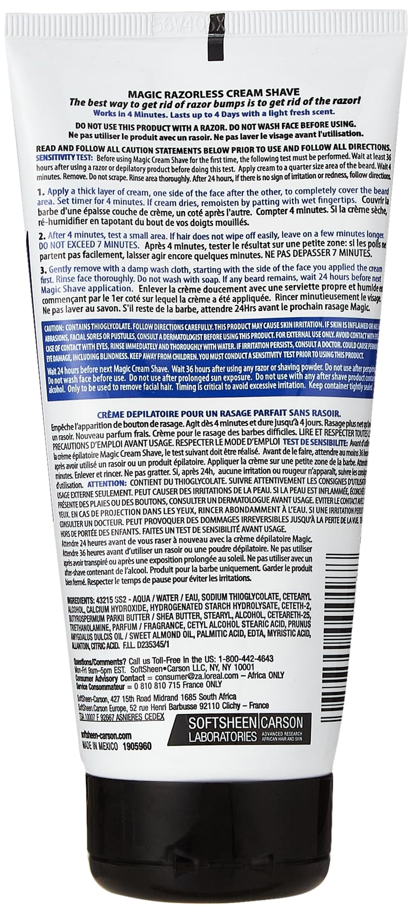 Magic Razorless Cream Shave Regular Strength Light Fresh Scent 6oz Tube