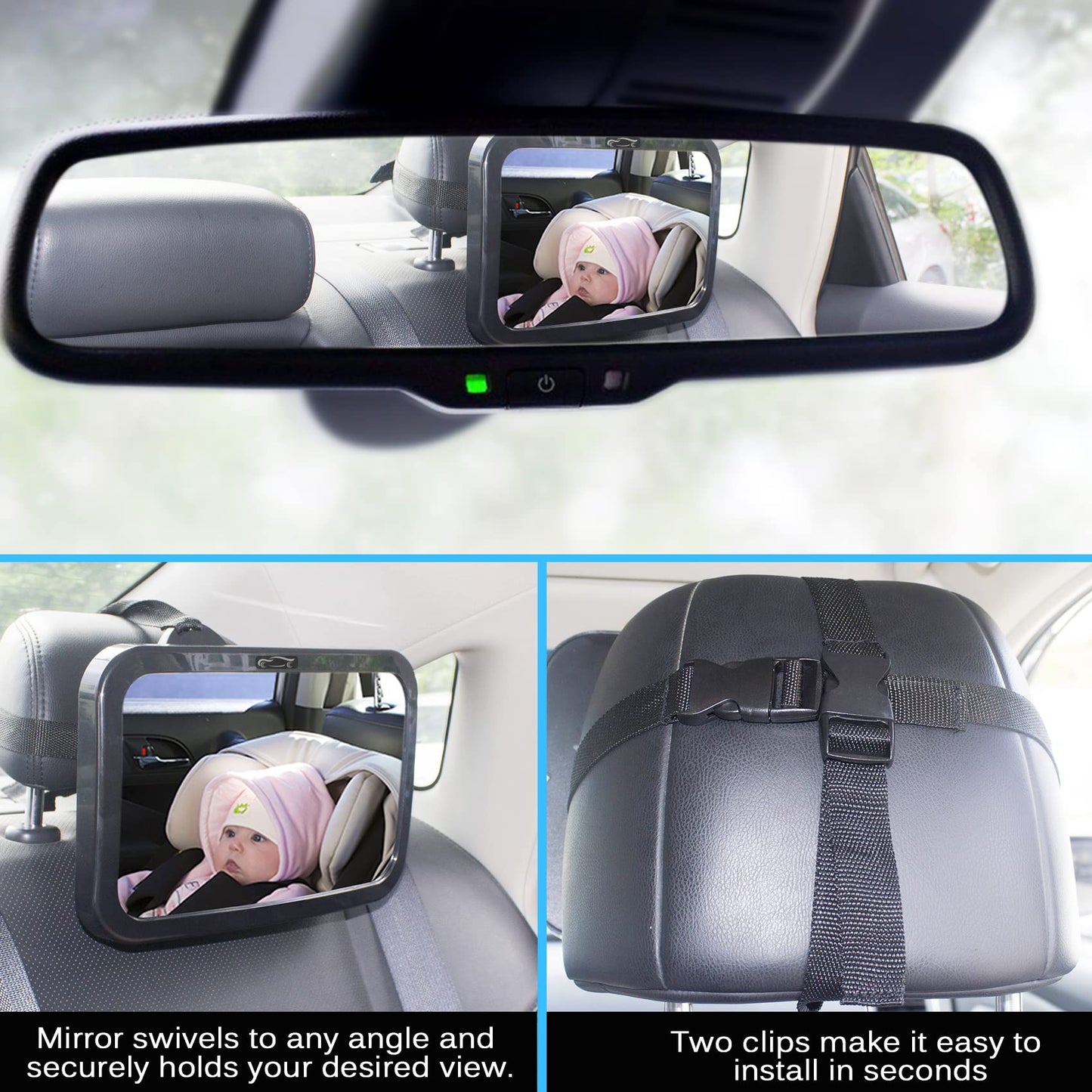 Shynerk Baby Car Mirror, Safety Car Seat Mirror for Rear Facing Infant with Wide Crystal Clear View, Shatterproof, 360° Rotation, Crash Tested and…