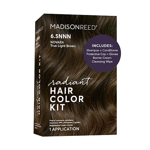 Madison Reed Radiant Hair Color Kit - 100% Gray Coverage for Resistant Grays, 6.5NNN Medium Brown with Warm Golden Undertones (Novara Light Brown) |