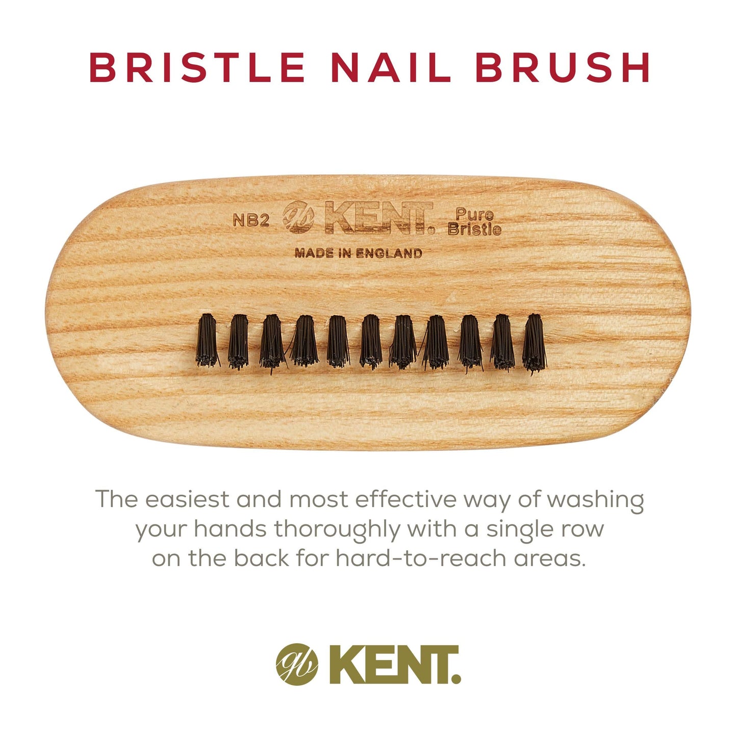 Kent NB2 Natural Bristle Fingernail Brush and Hand Scrub Brush, Beechwood Nail Brusher to Clean Nails and Scrubber for Hands and Feet Beauty & Personal Care KENT