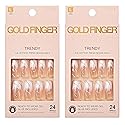 Gold Finger False Nails Gel Glam Design Full Cover Fake Nails, Long Length (2 PACK)