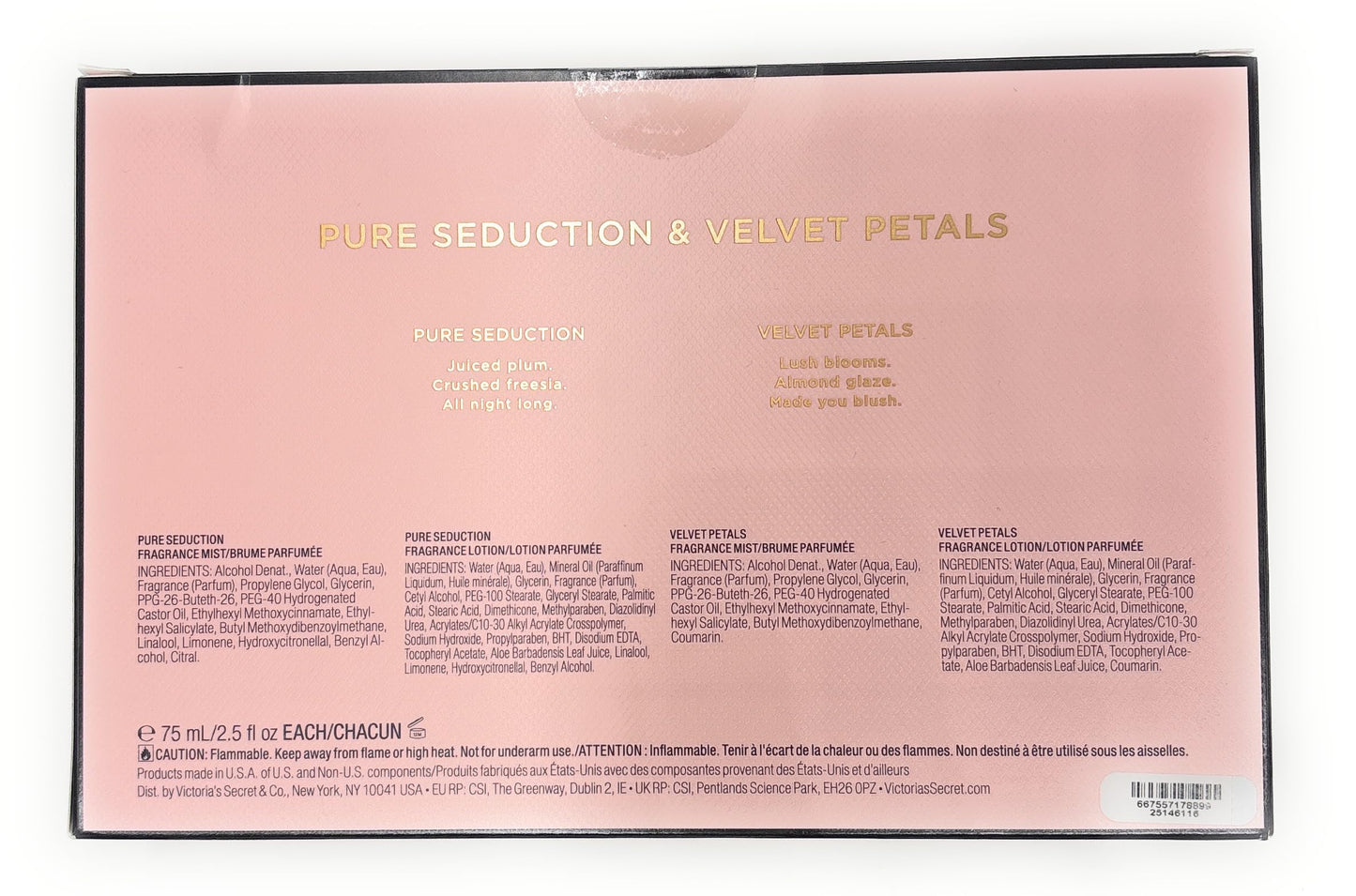 Victoria's Secret 4pc Gift set: Pure Seduction & Velvet Petals Mist, Lotion each 2.5 fl oz Limited Edition