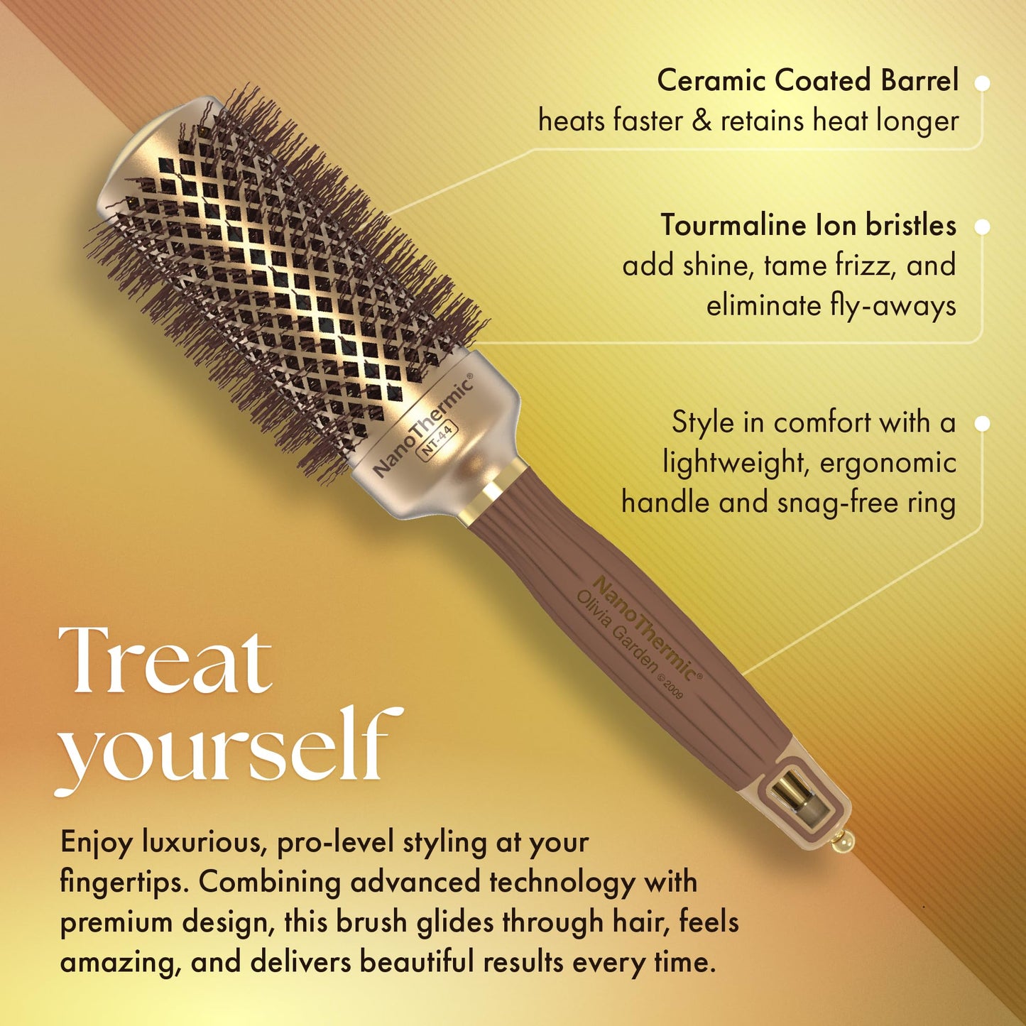 Olivia Garden NanoThermic Ceramic + Ion Round Thermal Hair Brush - Not Electrical - Professional Blowout Brush for Normal to Thick Hair, NT-44 1 3/4" Beauty and Personal Care Olivia Garden